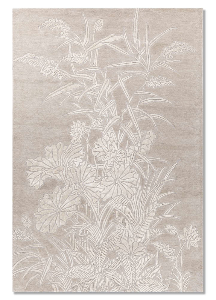  ivory wool and viscose Hand Tufted Rug