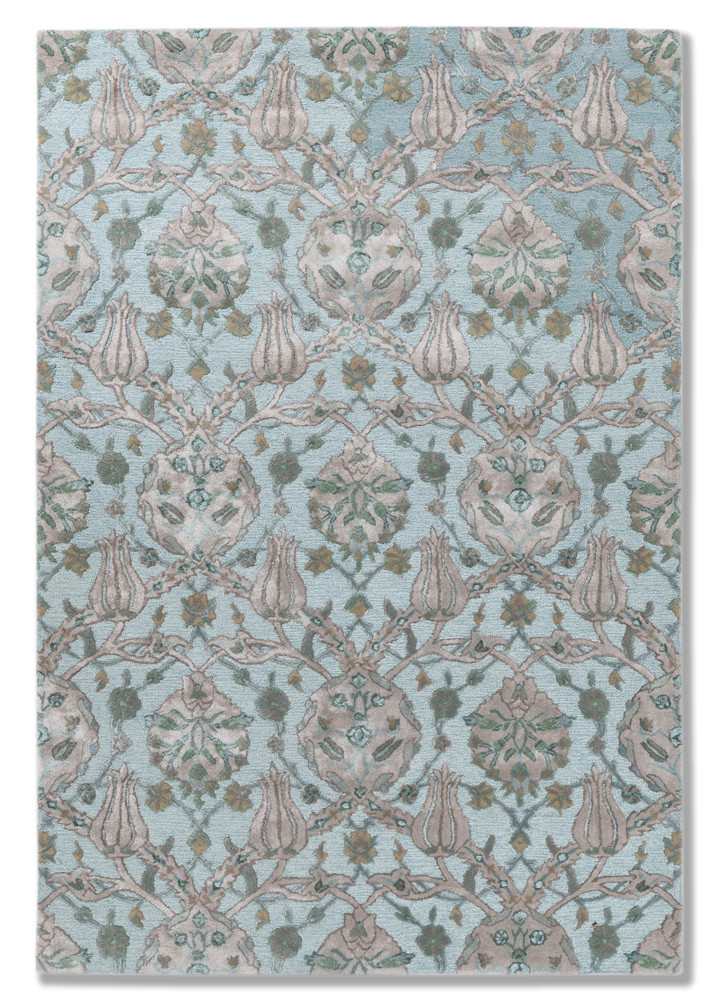  blue wool and viscose Hand Tufted Rug