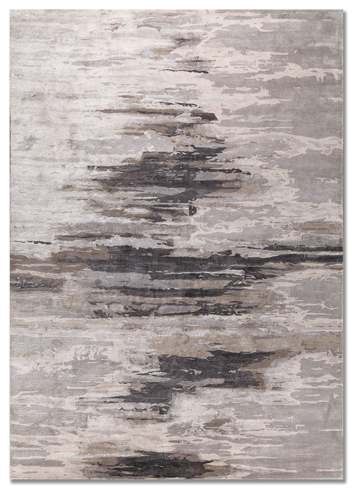 grey and black wool and viscose Hand Tufted Rug