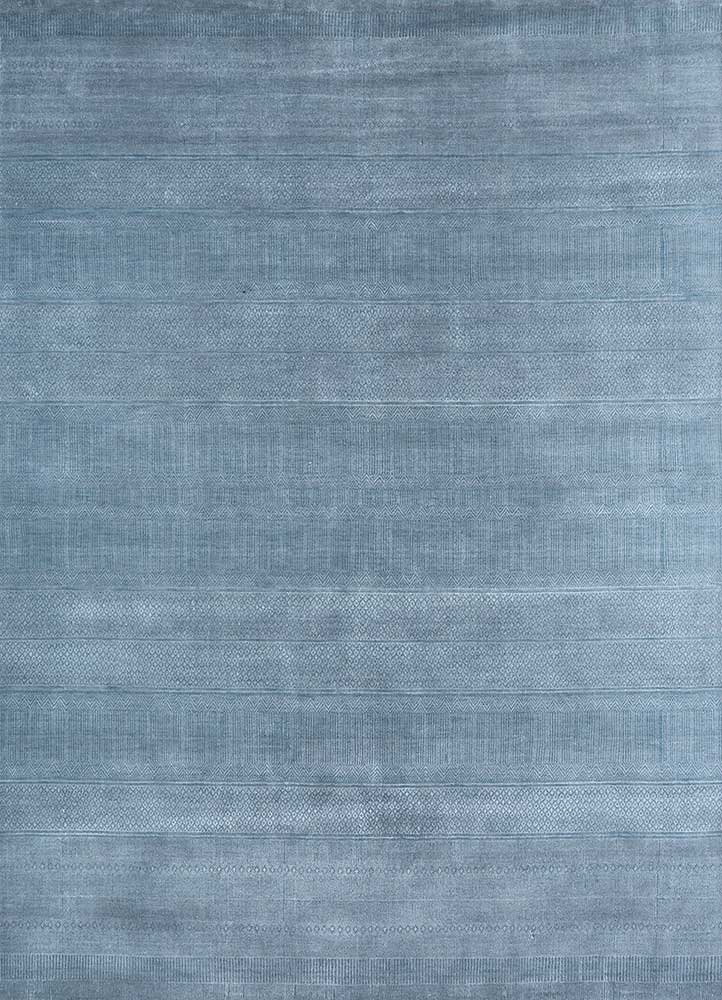 acar blue wool and bamboo silk Hand Loom Rug - HeadShot