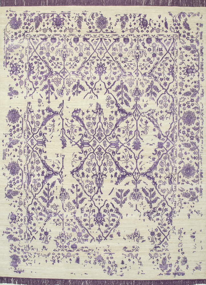  pink and purple wool and silk Hand Knotted Rug