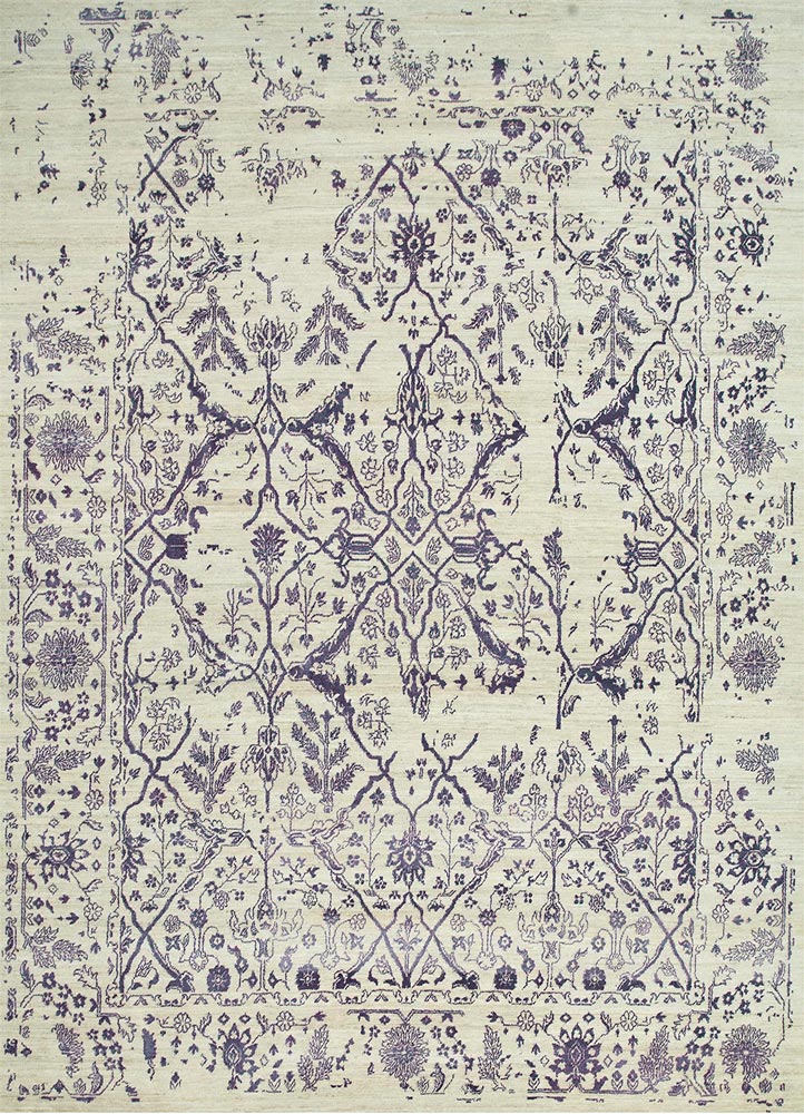 far east pink and purple wool and silk Hand Knotted Rug - HeadShot