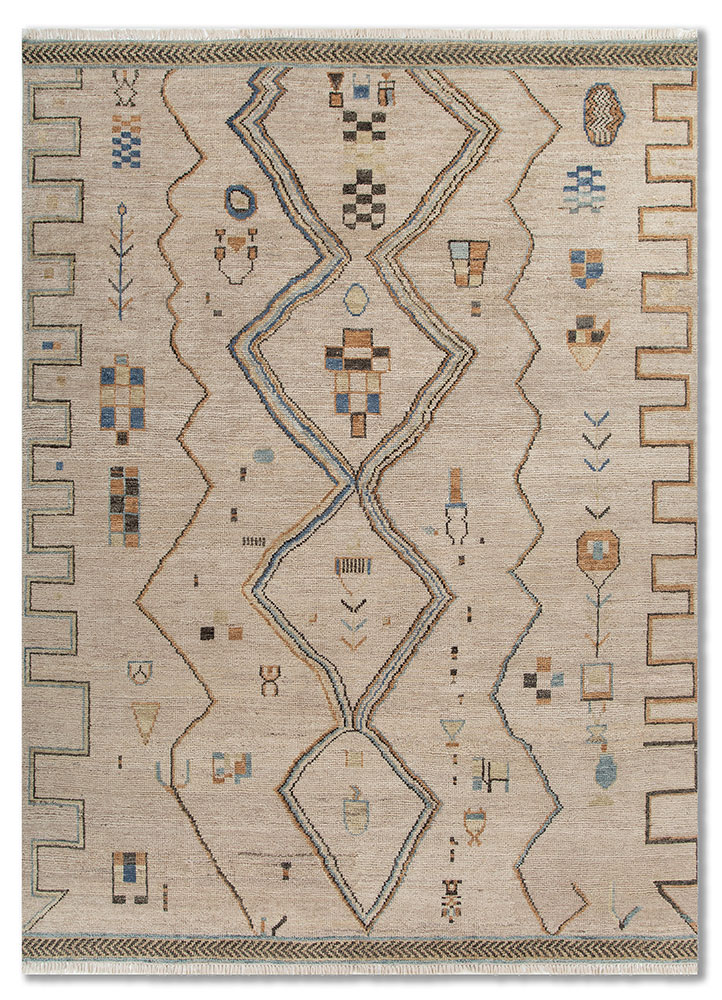 zuri beige and brown wool Hand Knotted Rug - HeadShot