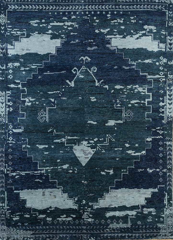  blue wool Hand Knotted Rug