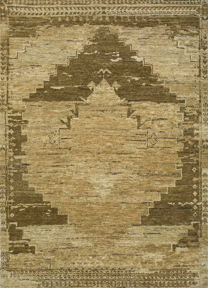 beige and brown wool Hand Knotted Rug