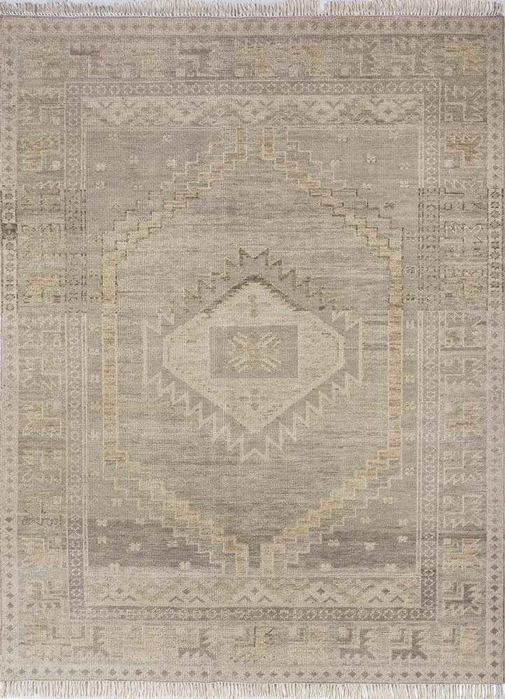 thyme beige and brown wool Hand Knotted Rug - HeadShot