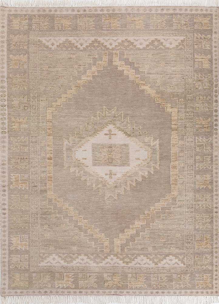 thyme beige and brown wool Hand Knotted Rug - HeadShot