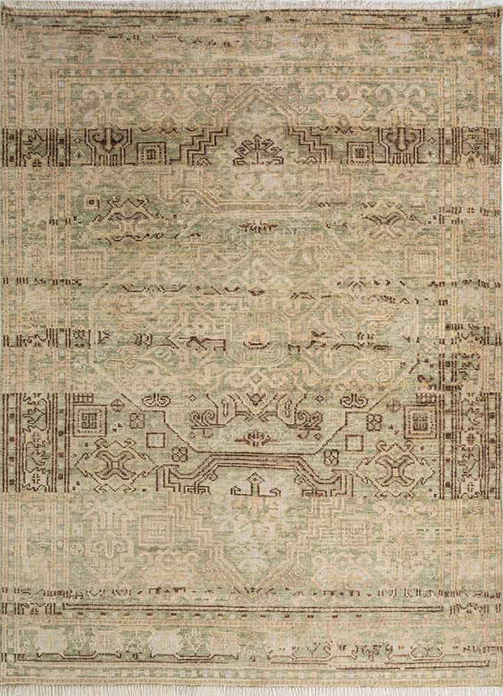  green wool Hand Knotted Rug