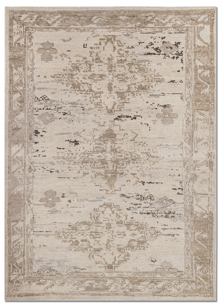  beige and brown wool Hand Knotted Rug