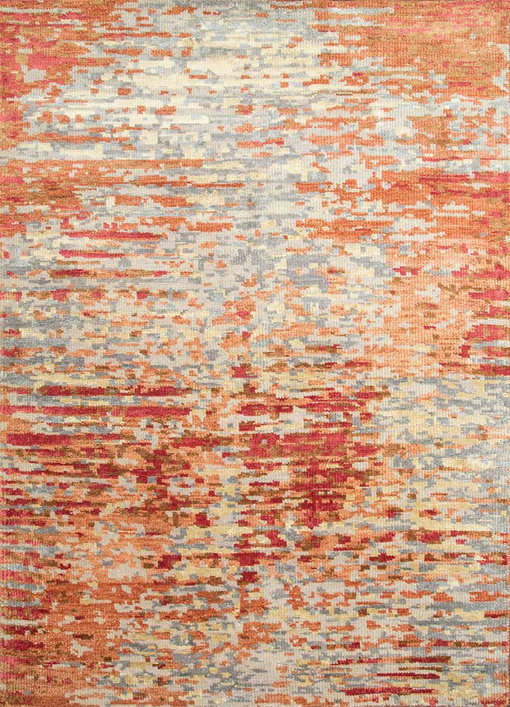  red and orange wool and bamboo silk Hand Knotted Rug