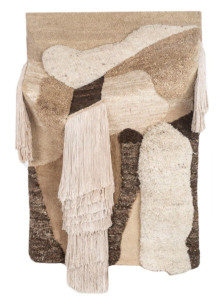  beige and brown wool and viscose Wall Art Rug