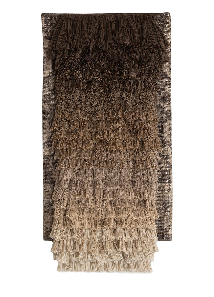 wall art and tapestries beige and brown wool Wall Art Rug - HeadShot