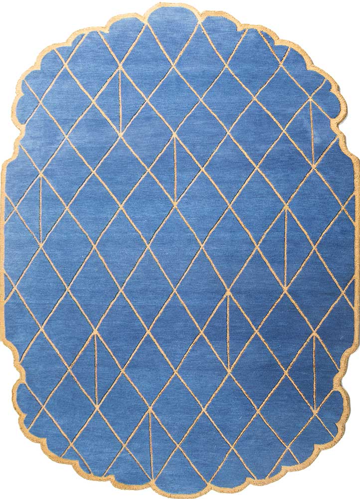 jaipur wunderkammer blue wool and bamboo silk Hand Knotted Rug - HeadShot