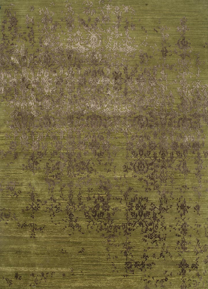  green wool and viscose Hand Knotted Rug