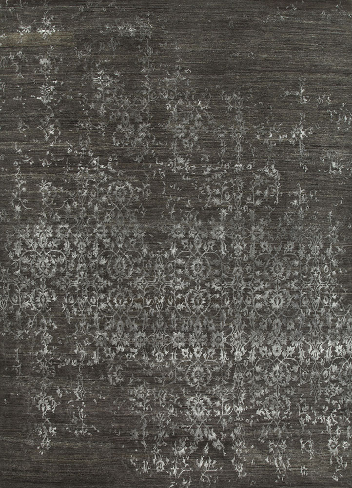  grey and black wool and viscose Hand Knotted Rug