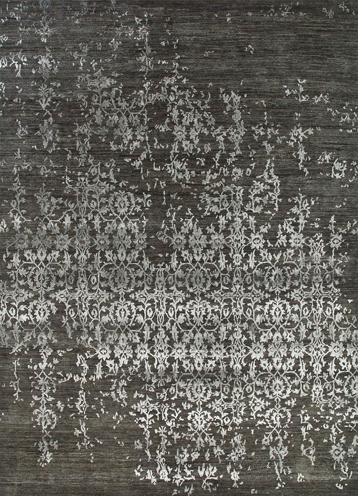  grey and black wool and viscose Hand Knotted Rug