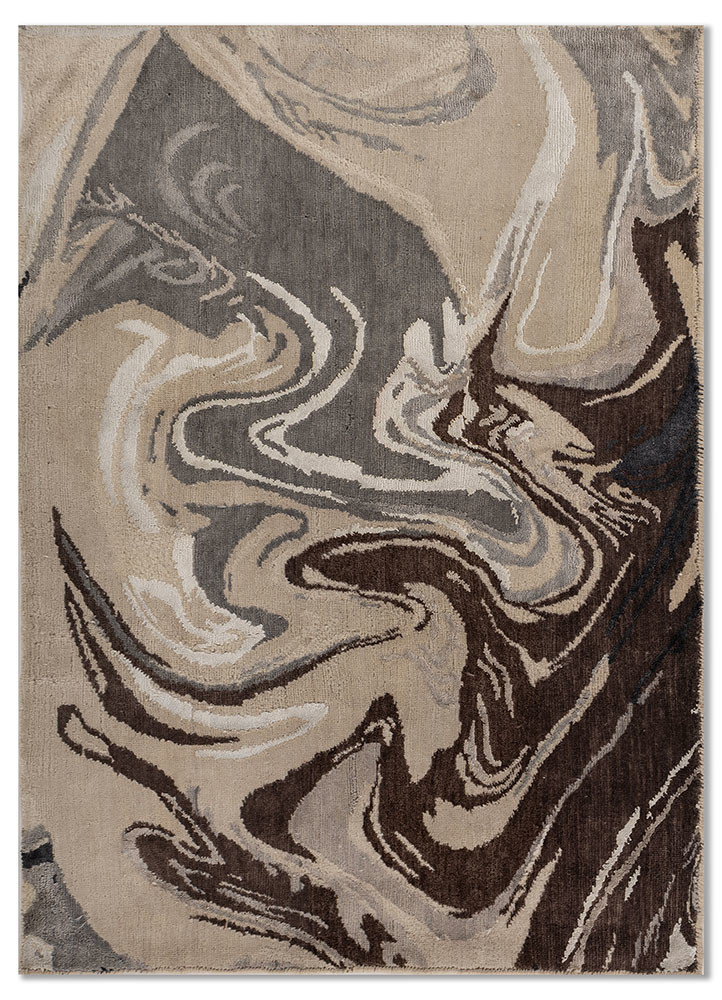  ivory wool and bamboo silk Hand Knotted Rug