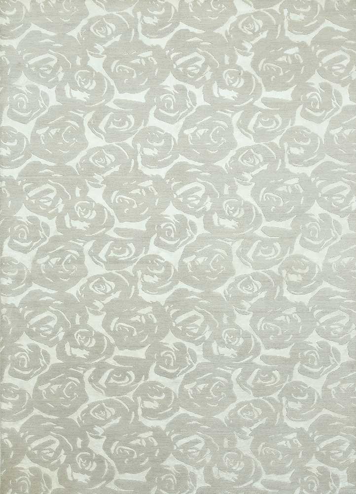 pansy ivory wool and bamboo silk Hand Knotted Rug - HeadShot