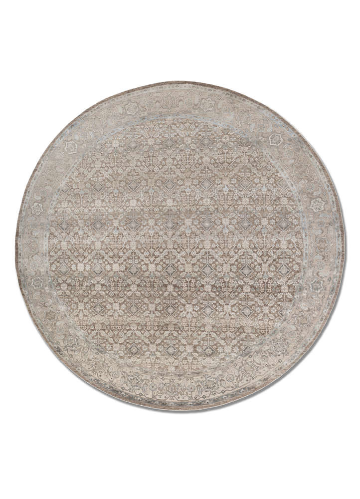  beige and brown wool and silk Hand Knotted Rug