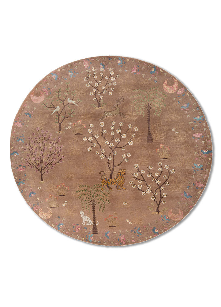Bahaar beige and brown wool and silk Hand Knotted Rug