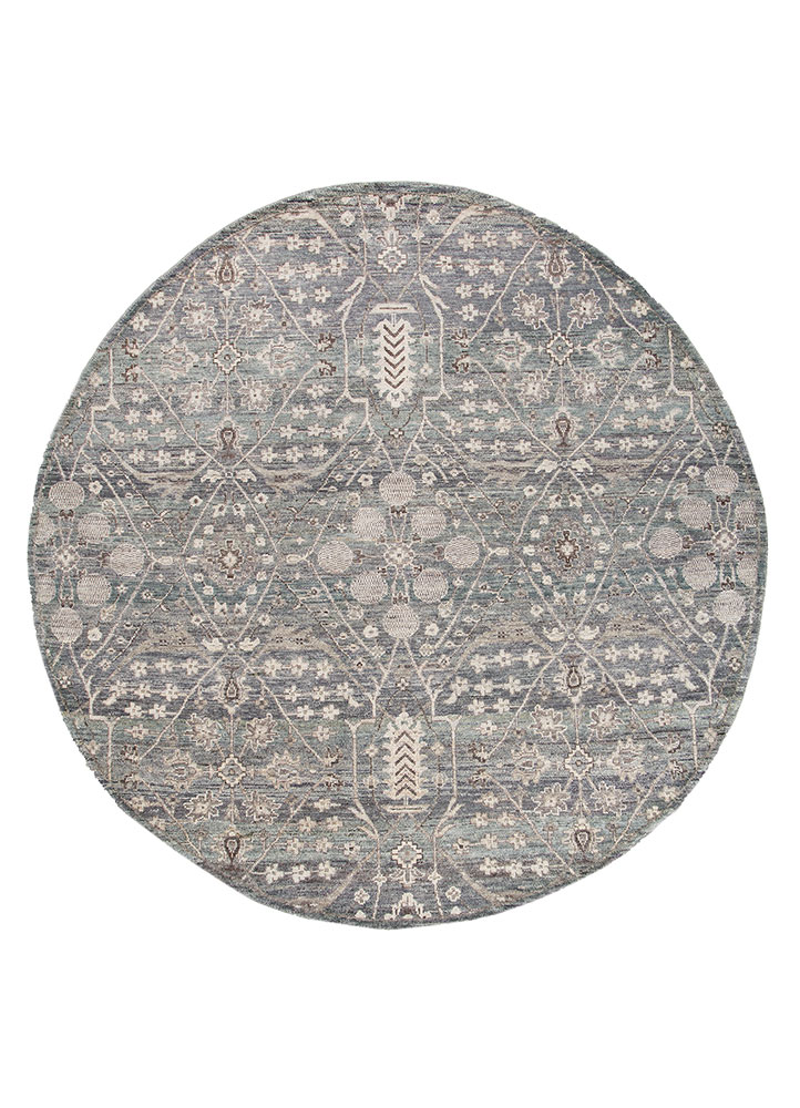 someplace in time blue afghan wool Hand Knotted Rug - HeadShot