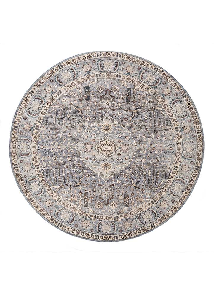 someplace in time blue wool Hand Knotted Rug - HeadShot