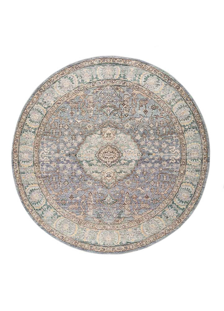 someplace in time blue wool Hand Knotted Rug - HeadShot