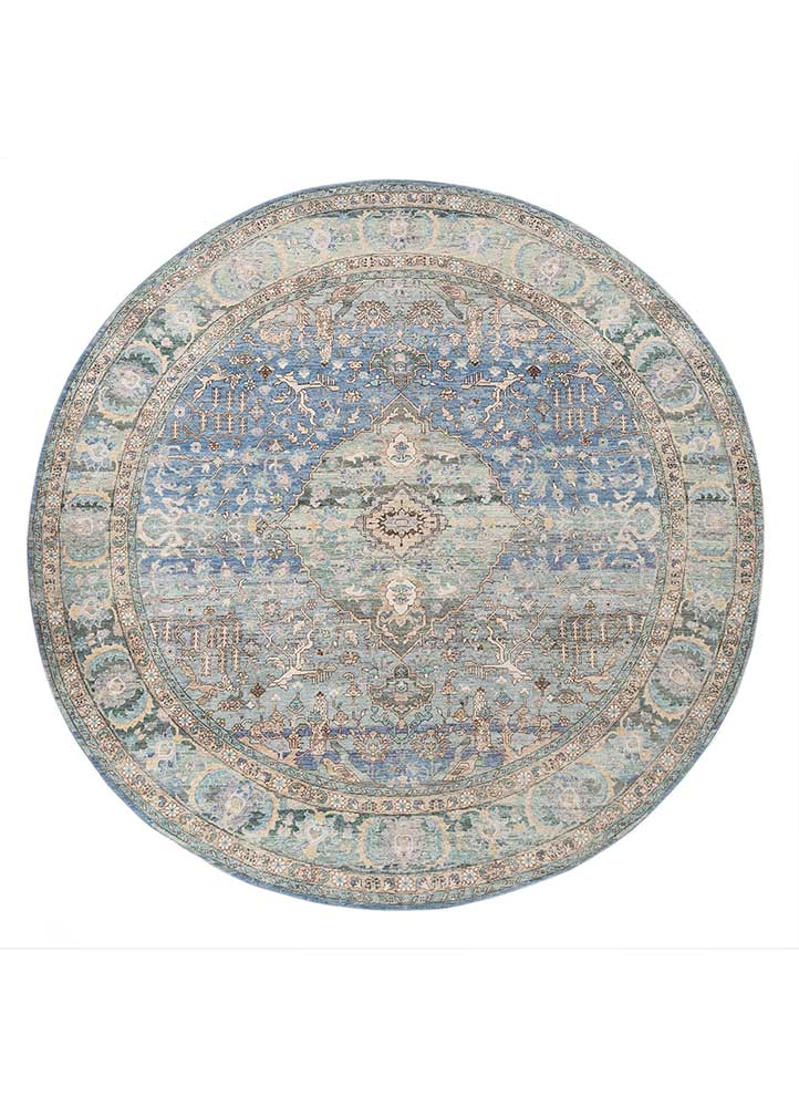 someplace in time blue wool Hand Knotted Rug - HeadShot