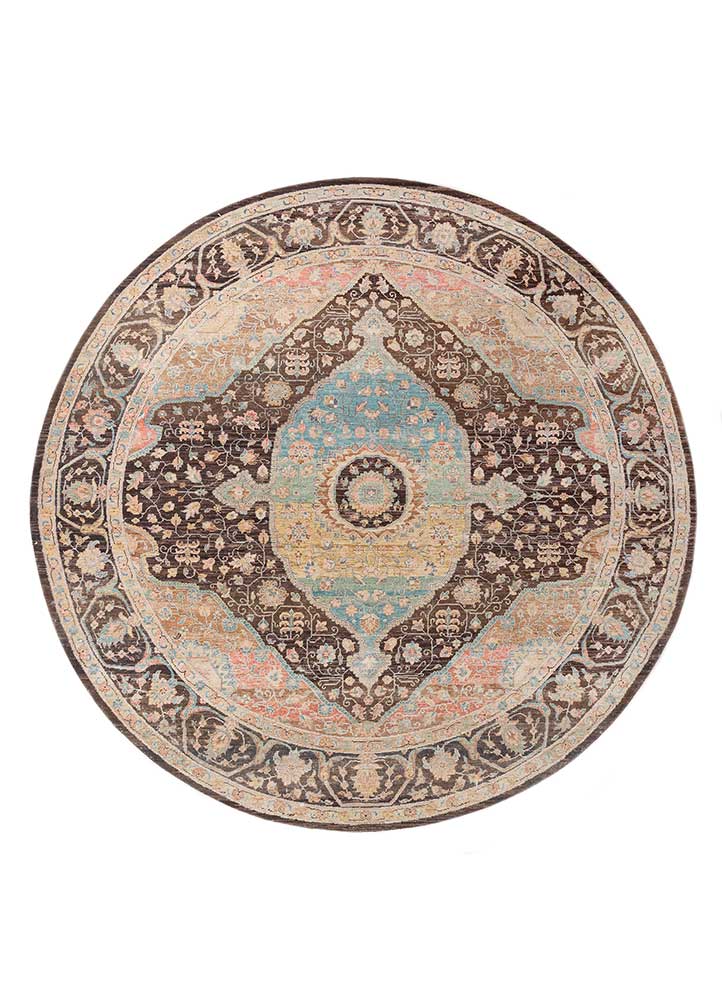 someplace in time beige and brown wool Hand Knotted Rug - HeadShot