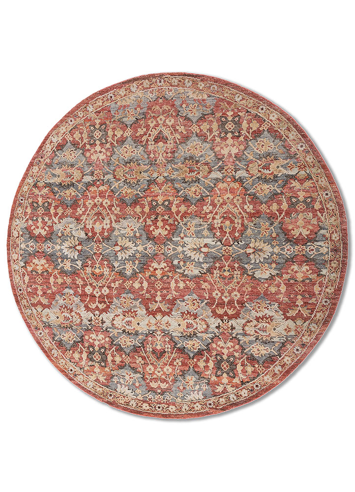 viscaya red and orange wool and silk Hand Knotted Rug - HeadShot