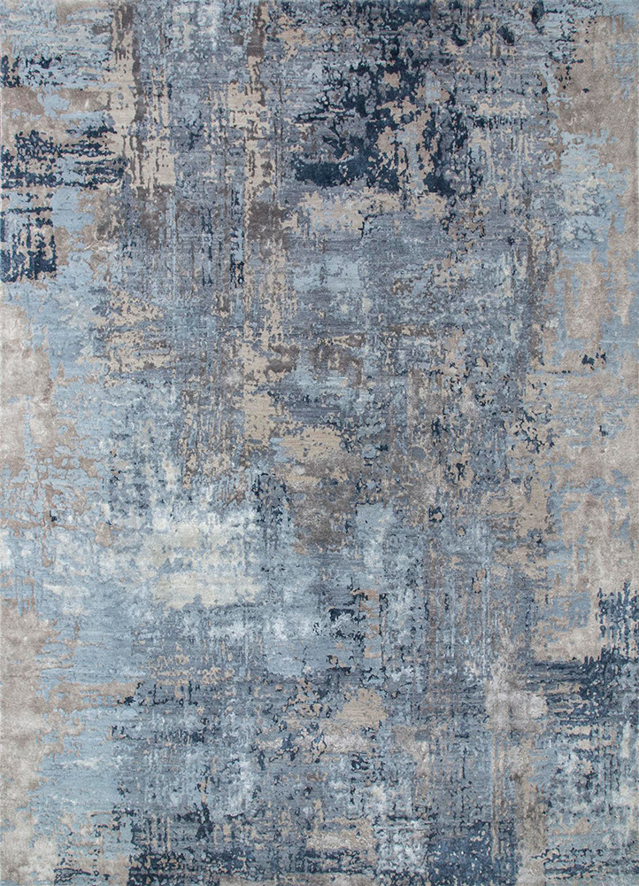 chaos theory by kavi blue wool and bamboo silk Hand Knotted Rug - HeadShot