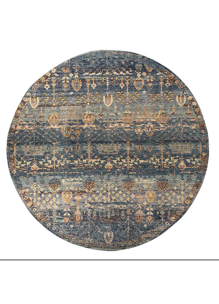 erbe blue wool Hand Knotted Rug - HeadShot