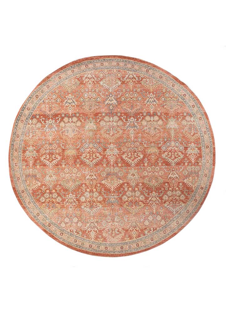 erbe red and orange wool Hand Knotted Rug - HeadShot