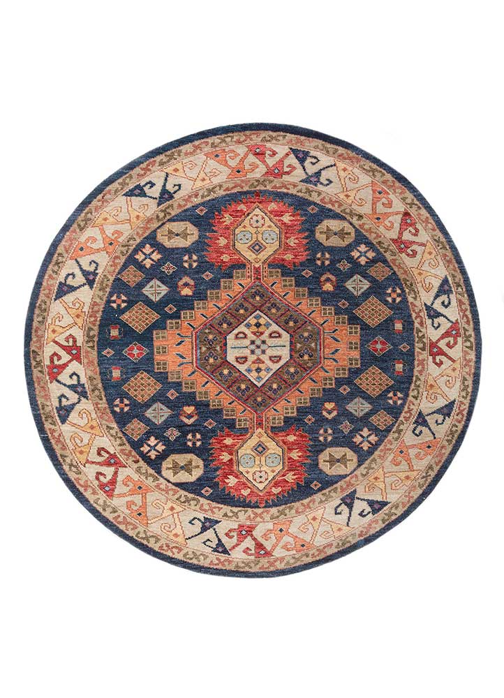 savana blue wool Hand Knotted Rug - HeadShot