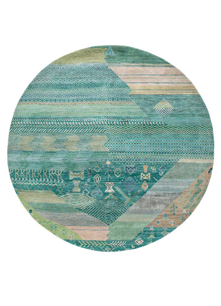 manchaha green wool and bamboo silk Hand Knotted Rug - HeadShot