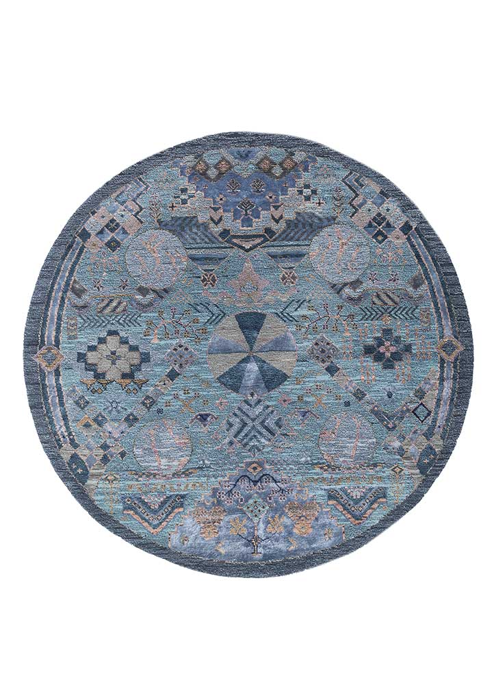 manchaha blue wool and bamboo silk Hand Knotted Rug - HeadShot