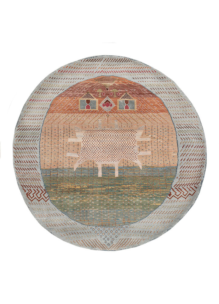 Desh Rang blue wool and bamboo silk Hand Knotted Rug