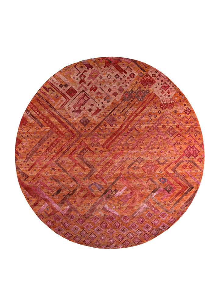 Bin Chakke ki Gaadi red and orange wool and bamboo silk Hand Knotted Rug