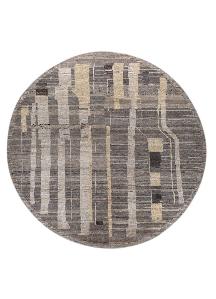  beige and brown wool Hand Knotted Rug