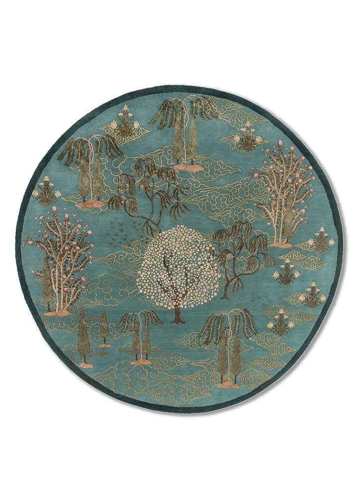 Arjumand blue wool and silk Hand Knotted Rug