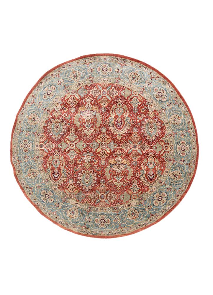 gulnar red and orange wool Hand Knotted Rug - HeadShot