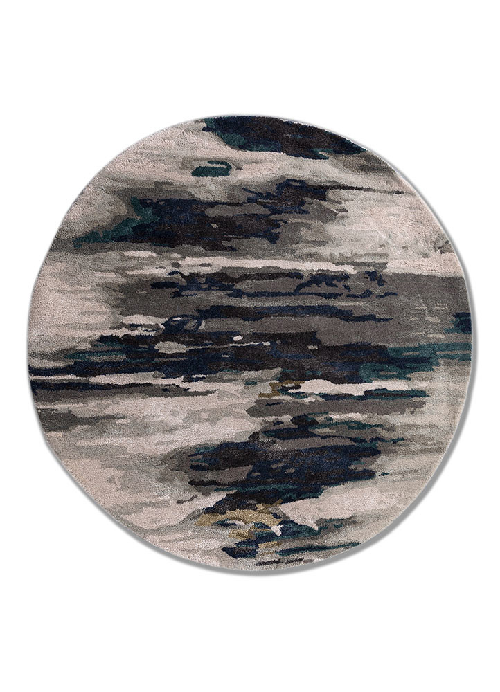  grey and black wool and viscose Hand Tufted Rug
