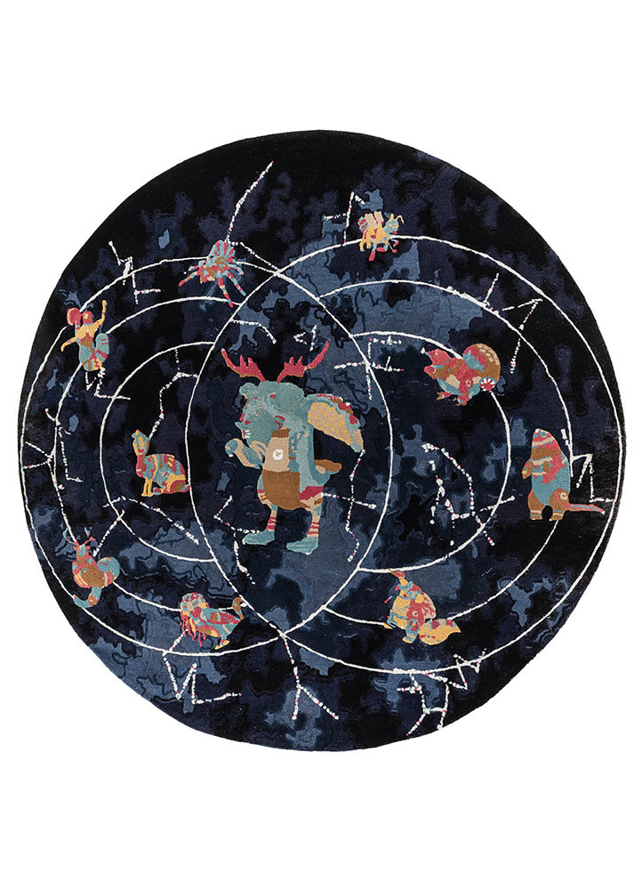 Constellation of Consciousness grey and black wool Hand Tufted Rug