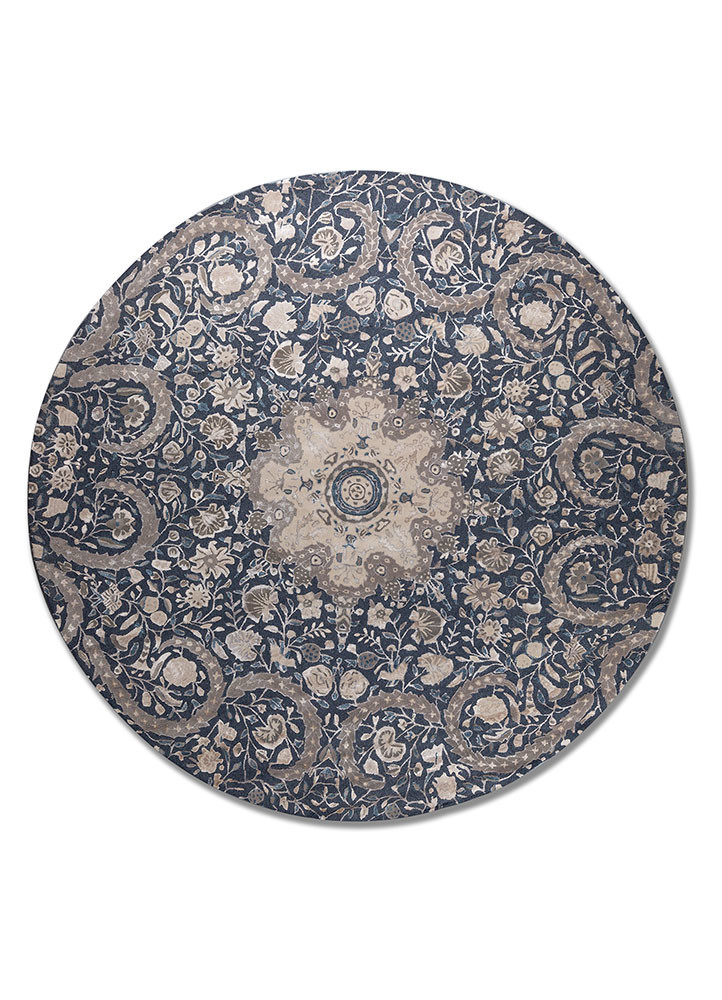  blue wool and viscose Hand Tufted Rug