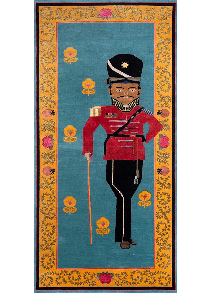 majnun blue wool and silk Hand Knotted Rug - HeadShot