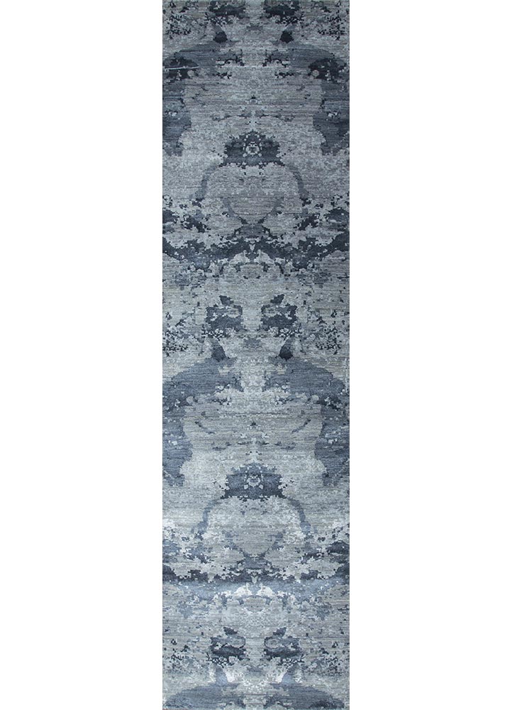 chaos theory by kavi grey and black wool and bamboo silk Hand Knotted Rug - HeadShot