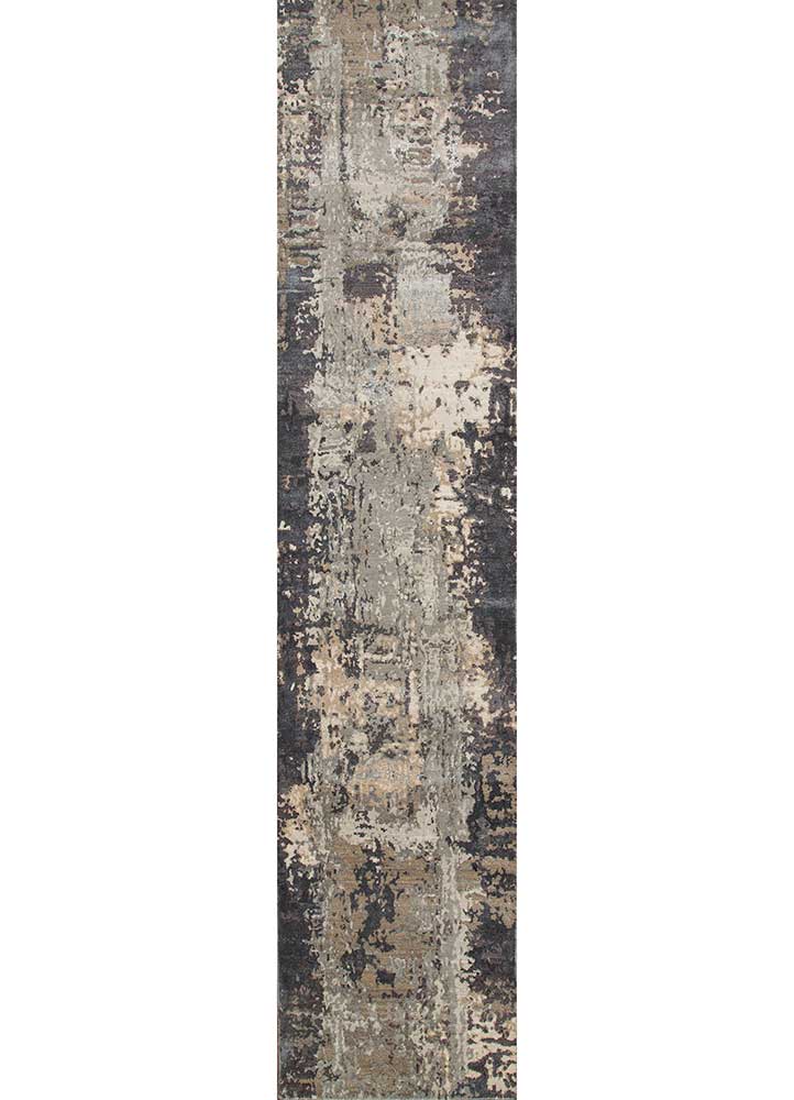  grey and black wool and bamboo silk Hand Knotted Rug