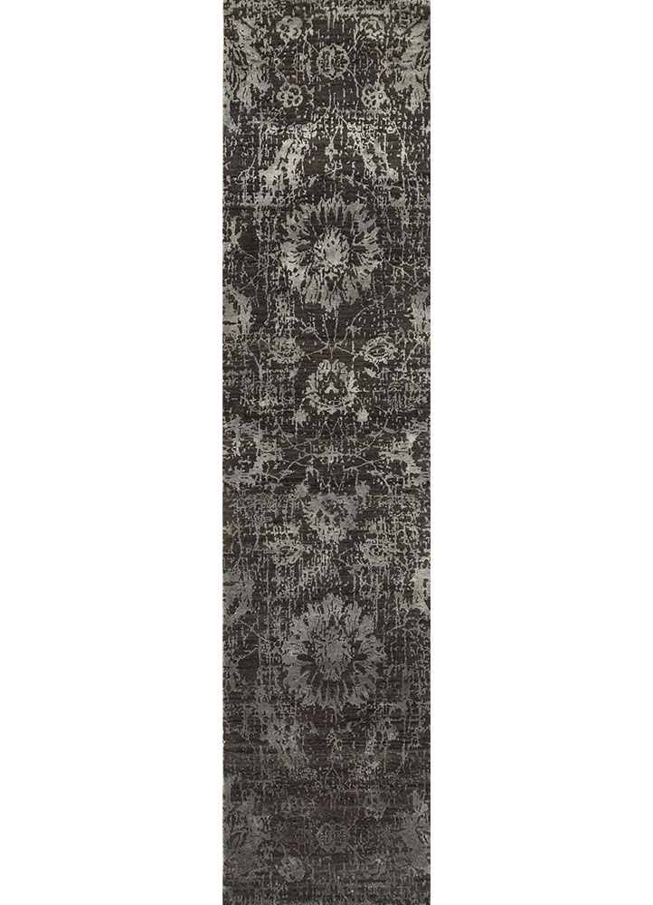 chaos theory by kavi grey and black wool and bamboo silk Hand Knotted Rug - HeadShot