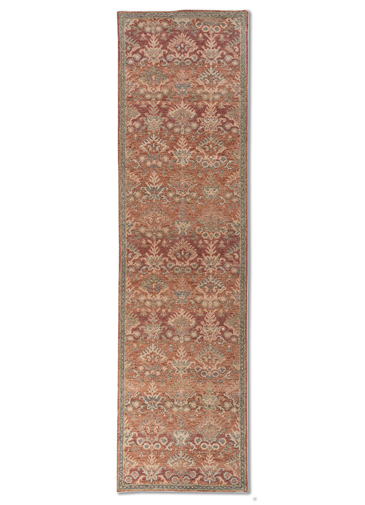  red and orange wool Hand Knotted Rug