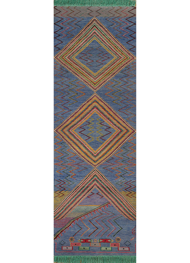 manchaha blue wool Hand Knotted Rug - HeadShot